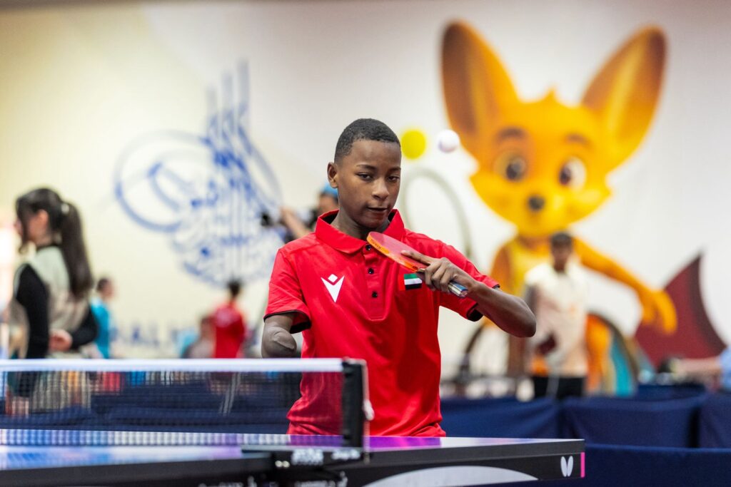 Darwish Al Rashidi in action in table tennis.